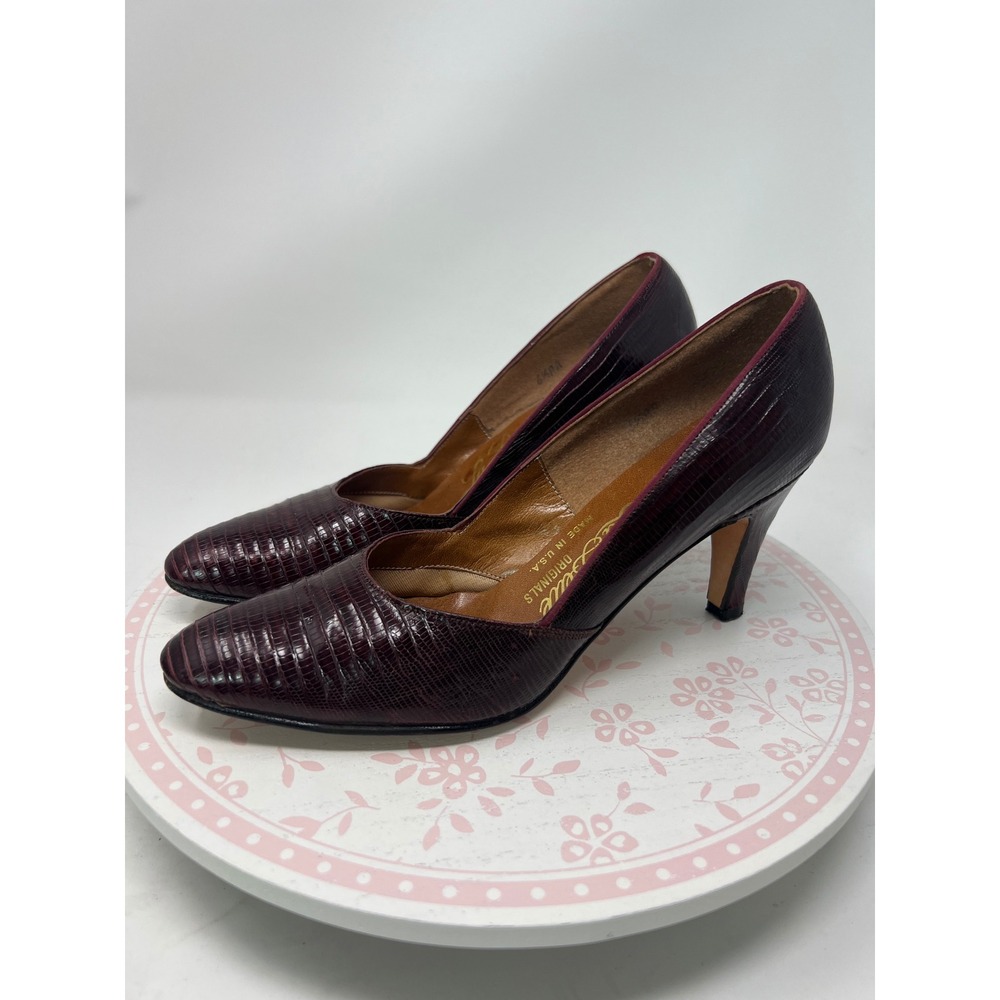 Vintage Genuine Reptile Lizard Skin LA BELLE ORIGINALS Pumps 6.5 AA Burgundy USA